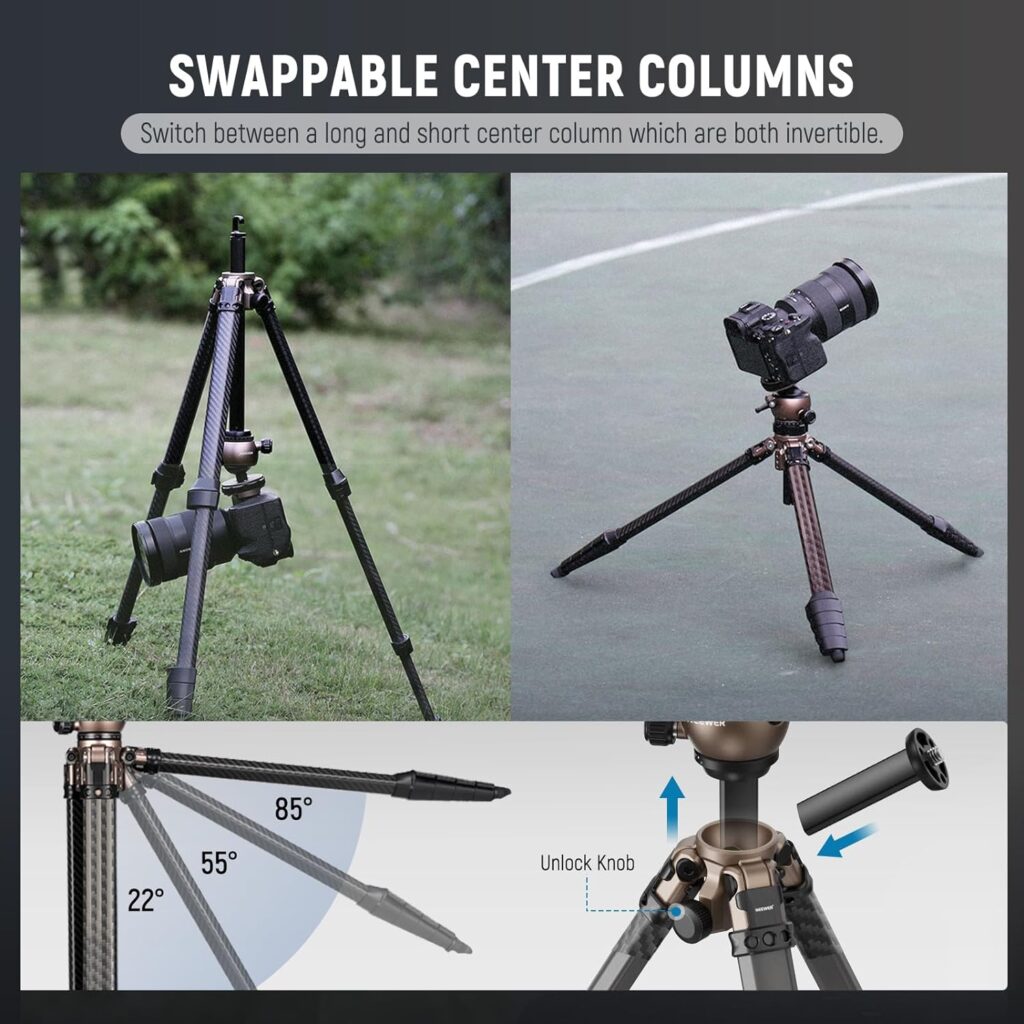 thumbnail image 2 of NEEWER LITETRIP LT35 Carbon Fiber Travel Tripod - 61" Max Height, 22lb Load, Pan Tilt Ball Head, Phone Clamp Included 2 of 13