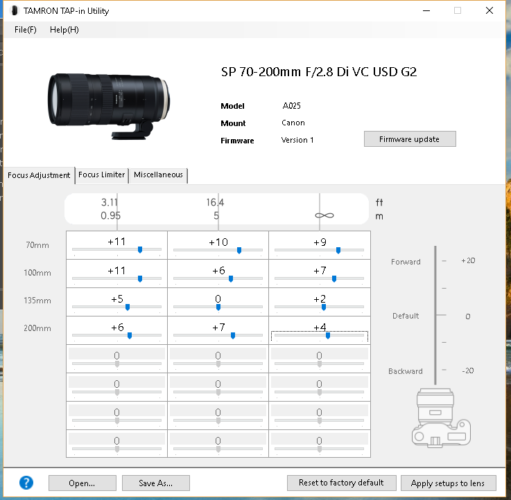 Tamron 70-200 G2 Calibration